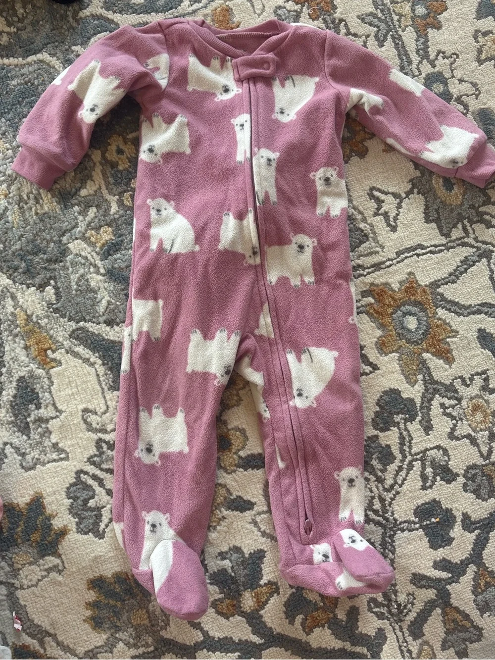 Carter's Pink Fleece Polar Bear Footed One-Piece